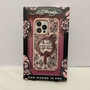 Ed‎ Hardy Love Kills Slowly Tattoo Phone Case iPhone 16 Pro MagSafe Y2K Pink NWT